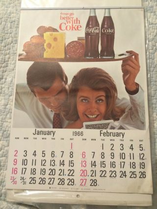 Vintage 1966 Coca Cola Coke Calendar Complete - 2 Momths Per Page @look@