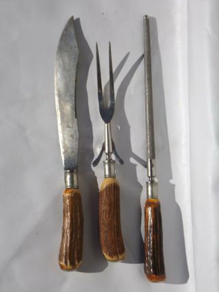 Vintage Winchester Carving Set,  Stag Handles,  Knife,  Fork