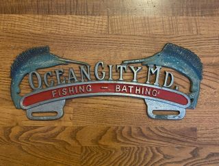 License Plate Topper Vintage - Ocean City Md - Fishing - Bathing