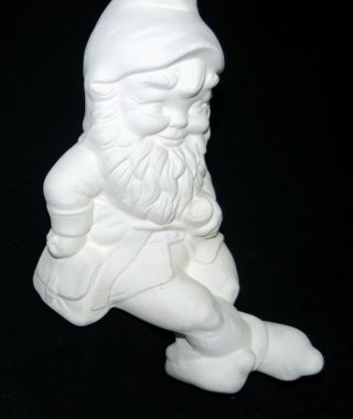 Vintage Gnome Ceramic Sitting Bisque Ready To Paint Garden Yard Lawn Ornament
