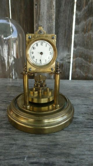 Antique German 400 Day Anniversary Clock,  Disc Torsion Pendulum,  Porcelain Dial