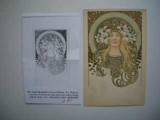 Antique Postcard by Alphonse Mucha «Sarah Bernhardt » Ref.  Bowers & Martin p.  83 3