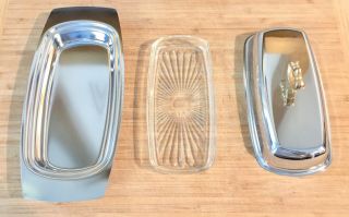 Vtg 60s Kromex 3 Piece Stainless Cover Butter Dish 3