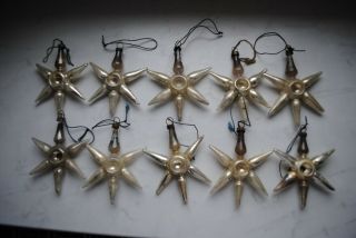 10 Antique German Christmas Ornaments,  Stars,  Glass,  Lauscha