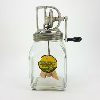 Antique Dazey Butter Churn No 40 Wood Paddle St Louis Usa 4qt Glass Jar W/ Label