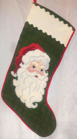 Vintage Imperial Elegance Needlepoint Wool Cotton Santa Christmas Stocking