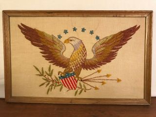 Vintage Patriotic Needlepoint Embroidered Usa Eagle Stars & Stripes (13 " X 20 ")