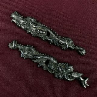 D638 Japanese Antiques Edo Samurai Long Dragon Tachi Menuki Katana Koshirae