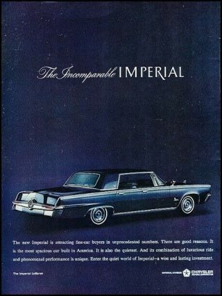 1964 Chrysler Imperial Lebaron Vintage Advertisement Print Art Car Ad J335