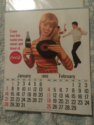 Vintage 1968 Coca Cola Coke Calendar Complete - 2 Momths Per Page @look@
