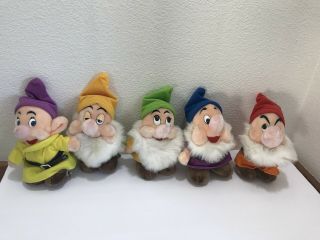 Vintage Disneyland Walt Disney World Seven Dwarfs Plush 5 Dopey Grumpy Happy