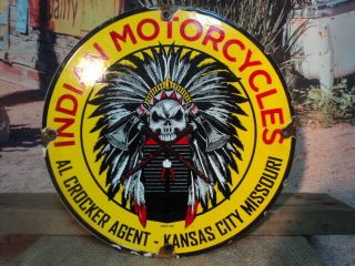 Old 1932 Indian Motorcycles Porcelain Advertising Sign Kansas City Missouri
