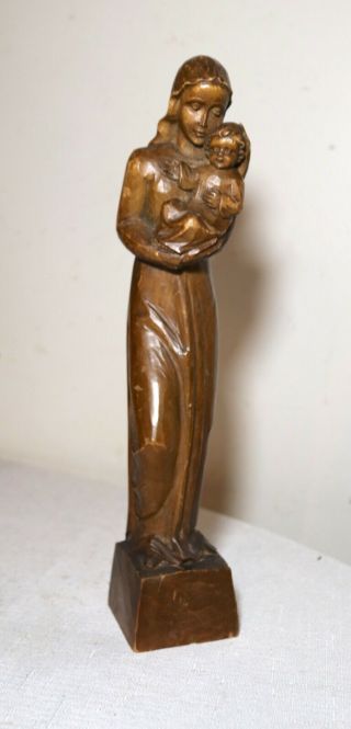 Antique Hand Carved Wood Mary Jesus Italian Religious Sculpture Statue Santos