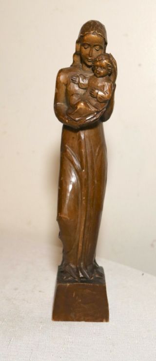 antique hand carved wood Mary Jesus Italian religious sculpture statue Santos 2