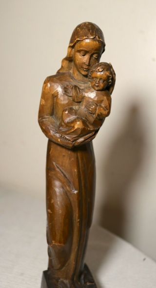 antique hand carved wood Mary Jesus Italian religious sculpture statue Santos 3