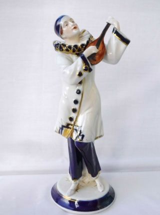 Large Antique Royal Dux Pierrot Figurine 12.  00 Inches High