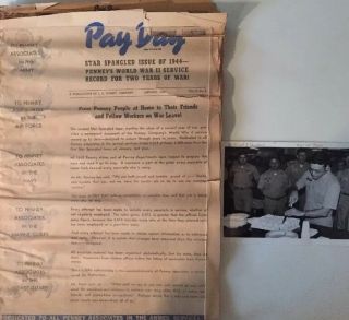 Navy World War 2 Ww2 Vintage Photo Pay Day Penney 1944 Newspaper Classic