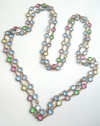Vintage Bezel - Set Sweet Pastel Colors Crystal Glass Set Of 2 Necklaces 30 " Long