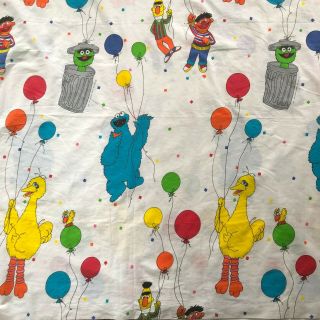 Vintage Sesame Street Fabric Big Bird Cookie Monster Oscar Balloons 120 " X 89 "