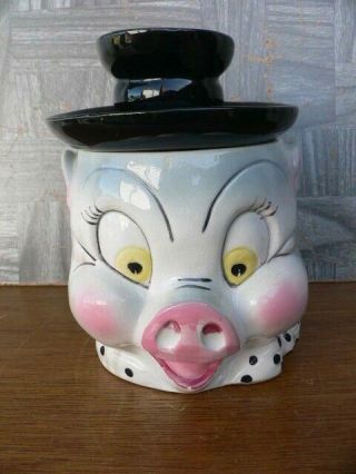 Vintage Porky Pig Head Cookie Jar W/black Top Hat Japan