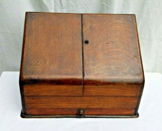 Probably Edwardian,  Oak Table Top Stationary Box With Drawer 40 X 22,  29 Cm High