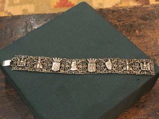 Vintage Silver Plated Napoleon Bonaparte Bracelet With Bees Corsica Busts & Maps