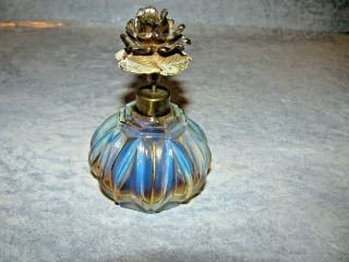 Vintage Irice Perfume Bottle Made In France Blue Opalescent Glass W/label