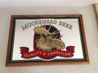 Vintage Moosehead Beer Quality & Tradition Mirrored Bar Sign With Wood Frame