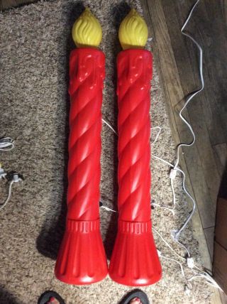Vintage Pair Union Red Candle Blow Molds Lighted Christmas Decor - 35 " Evc