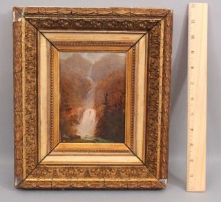 Small Antique 19thc Western Landscape Oil Painting,  Waterfalls & Ponderosa Pines