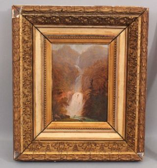 Small Antique 19thC Western Landscape Oil Painting,  Waterfalls & Ponderosa Pines 2