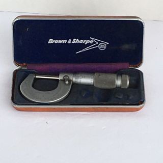 Vintage Brown & Sharpe Model 1 In Case 0 - 1 Outside Diameter Micrometer