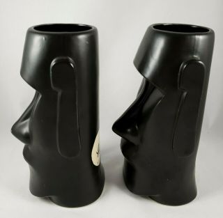 Vintage The Fireside Tiki Mug 22oz Black Moai Easter Island Cup Barware Glass 3