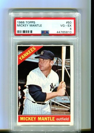 1966 Topps Mickey Mantle Psa 4 Vg/ex York Yankees 50