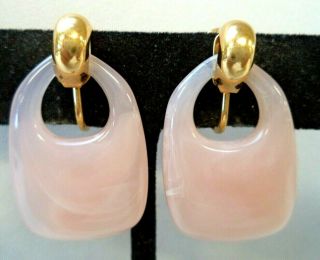 Stunning Vintage Estate Swirly Pink Lucite Bead 1 1/8 " Clip Earrings 2710d