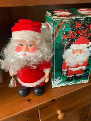 Vintage Walking Santa Claus Christmas Decoration Battery Operated Musical Toy