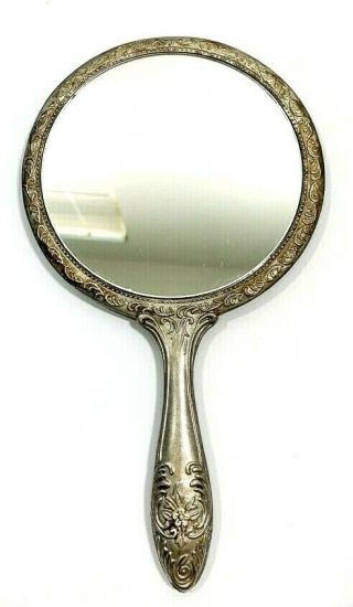 Decorative Vintage Round Handheld Mirror Medium Sized Floral - Heavy Weight