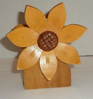 Vintage/retro Wooden Carved Sunflower Napkin Or Letter Holder