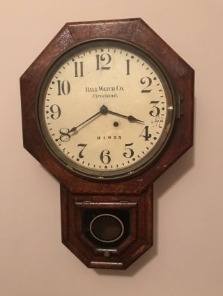 1915 Antique Railroad Office Wall Clock Ball Watch Co Regulator R1055