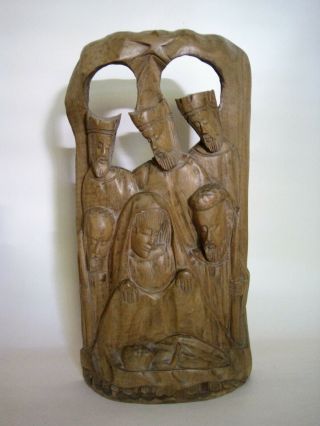 Vtg African Folk Art Hand Carved Wooden Christmas Nativity Scene Sculpture Crib