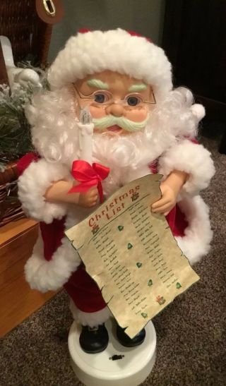 Vintage Trim A Home Animated Santa Claus 16” Lighted Candle Velvet Suit