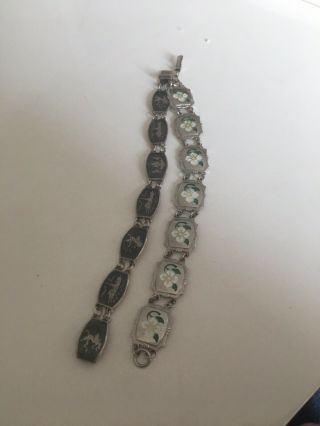 Vintage Sterling Silver Enamel Panel Bracelets