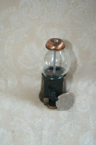 Vintage Mini Gumball Machine 3.  5 " High - Will Dispense Tiny Candy Metal Glass