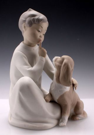 Vintage Lladro Boy With Dog Quiet Porcelain Figurine 4522