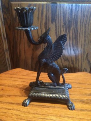 Dragon Fantasy Candle Holder Gargoyle Winged Griffin Old Vintage Cast Iron