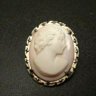 Vintage Angel Skin Coral Lady Cameo Pendant Pin Brooch Sterling Silver 925
