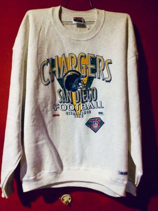Vintage 90’s San Diego Chargers Nfl Crewneck Sweatshirt Size L/xl White Gray