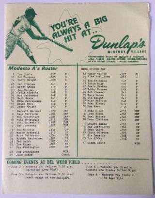 1977 Modesto A ' s Vs Reno Silver Fox Baseball Program At Modesto Rickey Henderson 3