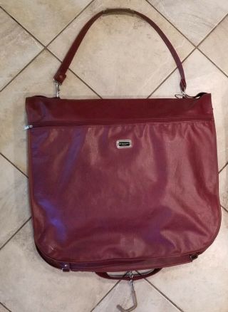 Vintage Samsonite Garment Bag Hanging Bag Suit Case Red Leather - Barely 3