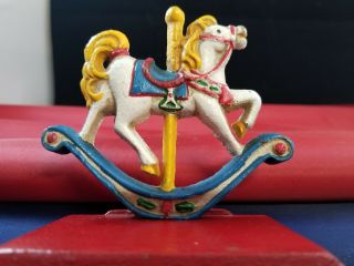Vintage Cast Iron Christmas Stocking Holder Rocking Horse / Made In China